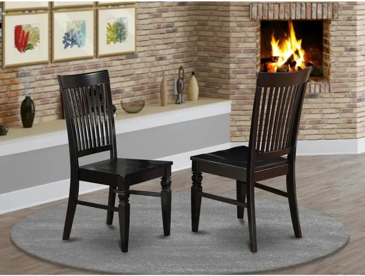 East West Furniture Weston  Dining  Wood  Seat  Chair  with  Slatted  Back  in  Black  Finish,  Set  of  2