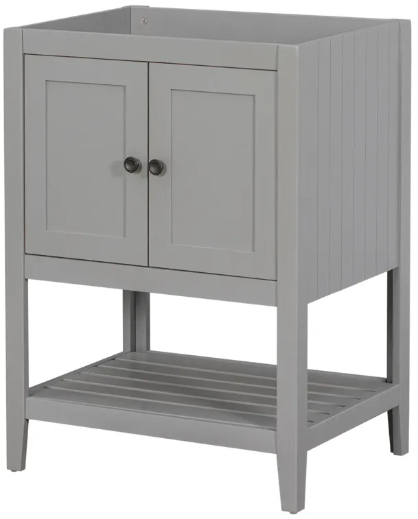 24" Bathroom Vanity Base Only, Solid Wood Frame, Bathroom Storage Cabinet With Doors And Open Shelf