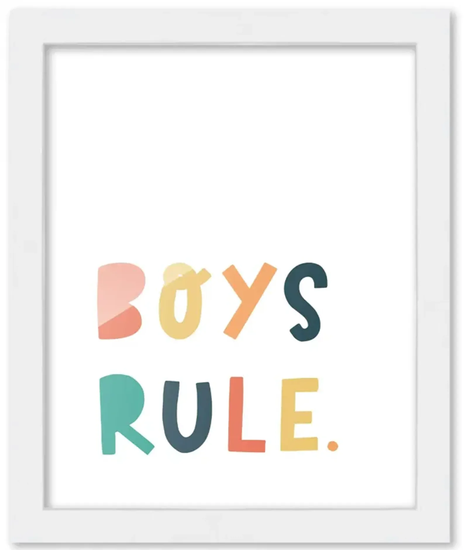 8x10 Framed Nursery Wall Art Colorful Boys Rule Poster In White Wood Frame For Kid Bedroom or Playroom