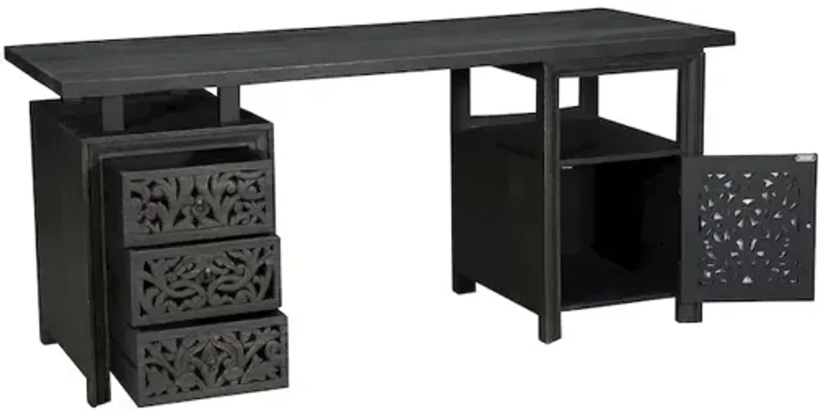 Taran Designs Calista 3-drawer 1-door Floral Carved Solid Wood Desk