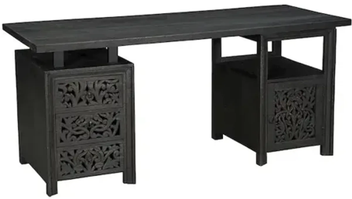 Taran Designs Calista 3-drawer 1-door Floral Carved Solid Wood Desk