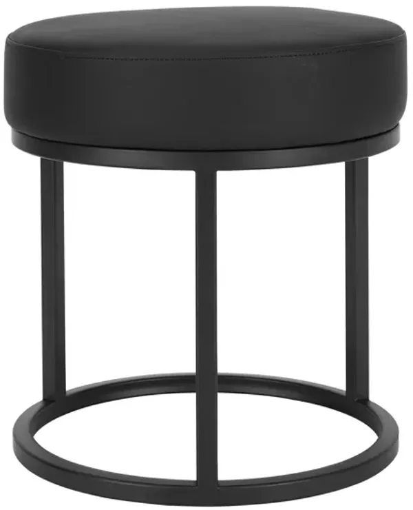 18 Inch Accent Stool Ottoman, Round Seat, Open Metal Frame, Black Finish - Benzara