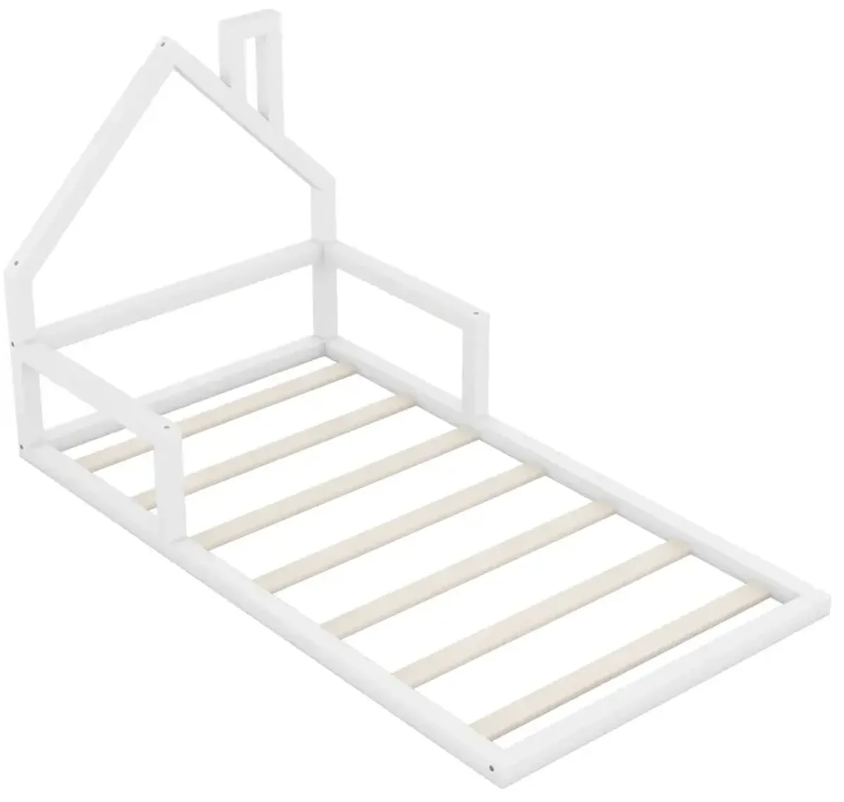 Twin Size Wood Floor Bed With House-Shaped Headboard