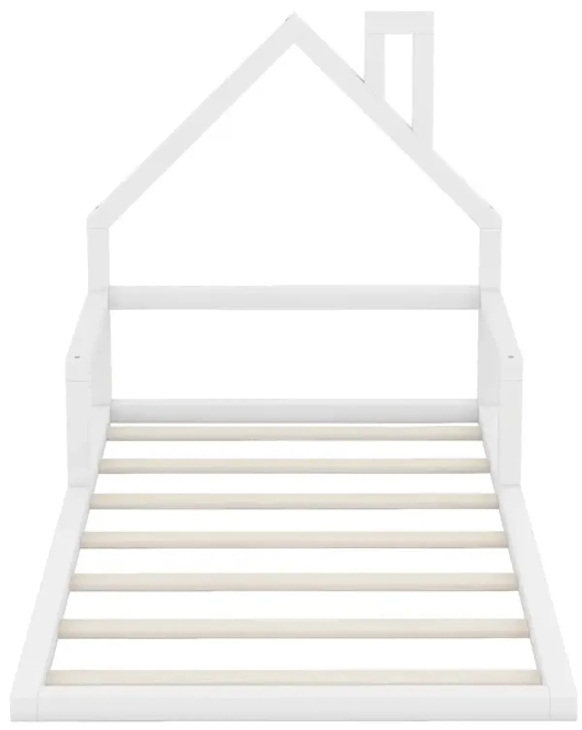 Twin Size Wood Floor Bed With House-Shaped Headboard