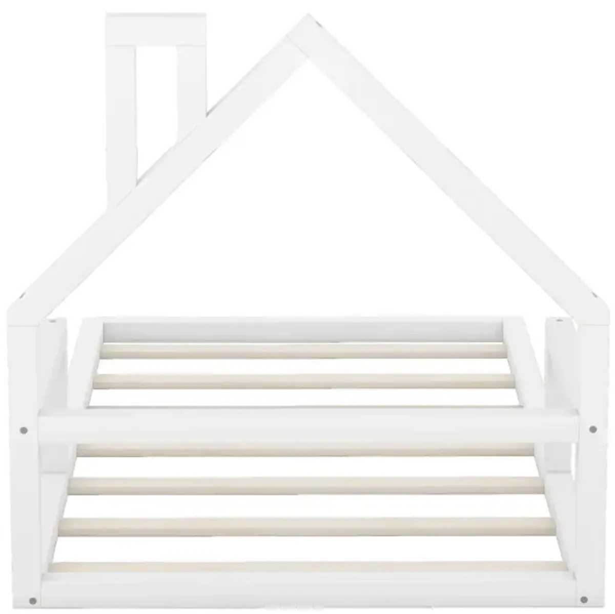Twin Size Wood Floor Bed With House-Shaped Headboard