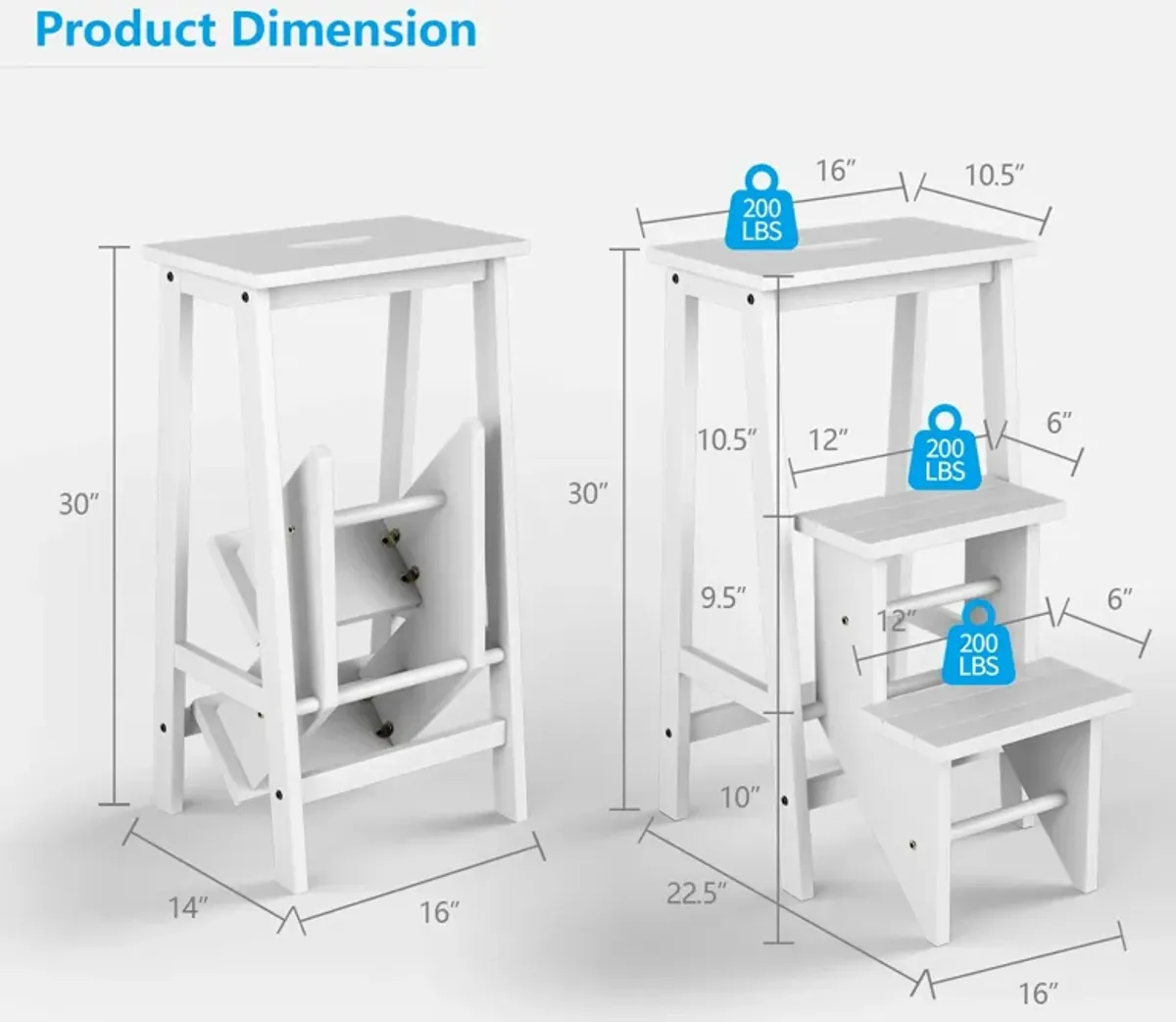 3-Tier Step Stool 3-in-1 Folding Ladder with Bench for Versatile Use