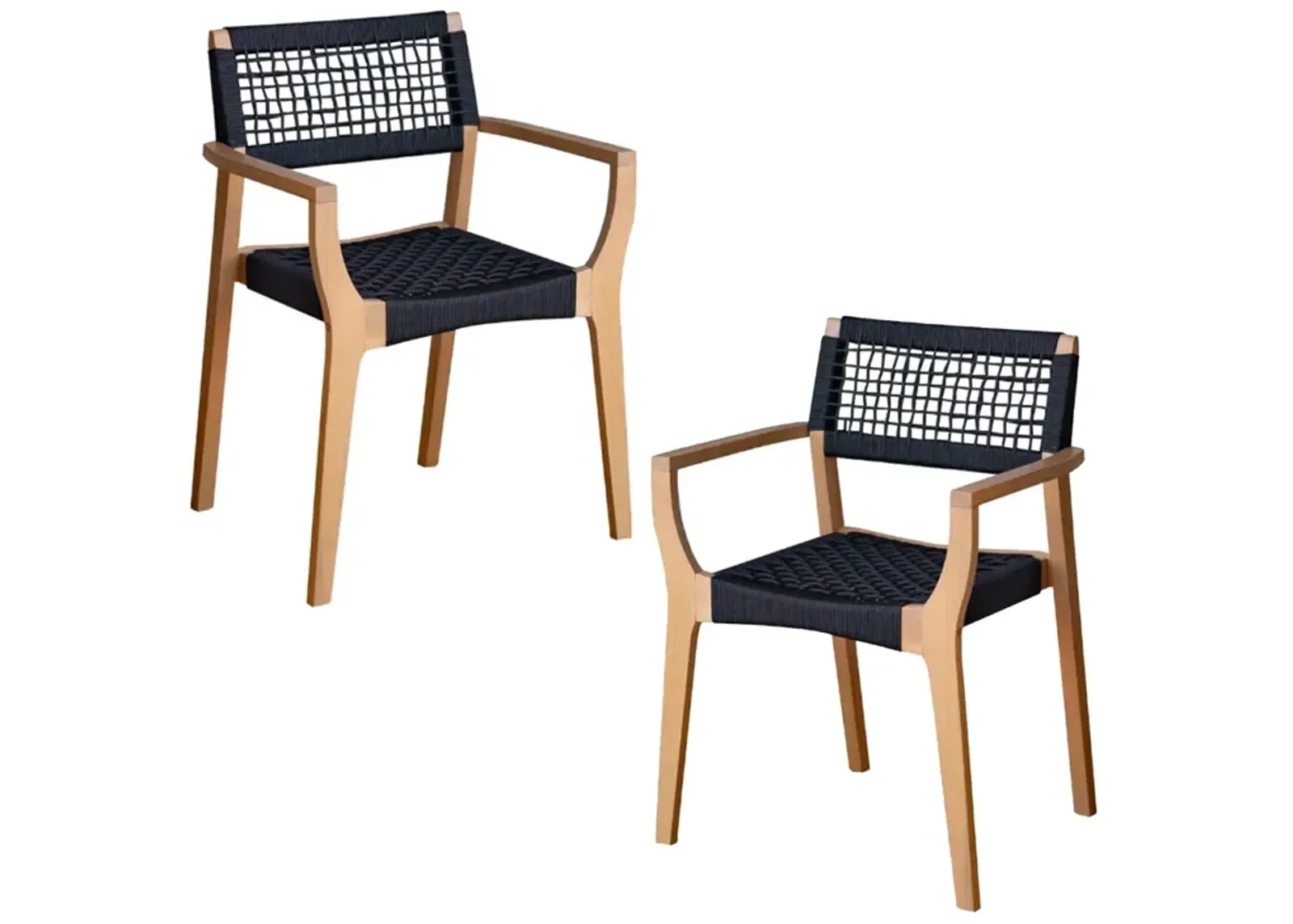 F. Corriveau International - Set of 2 Maui Outdoor Dining Chairs, Acacia Wood Frame