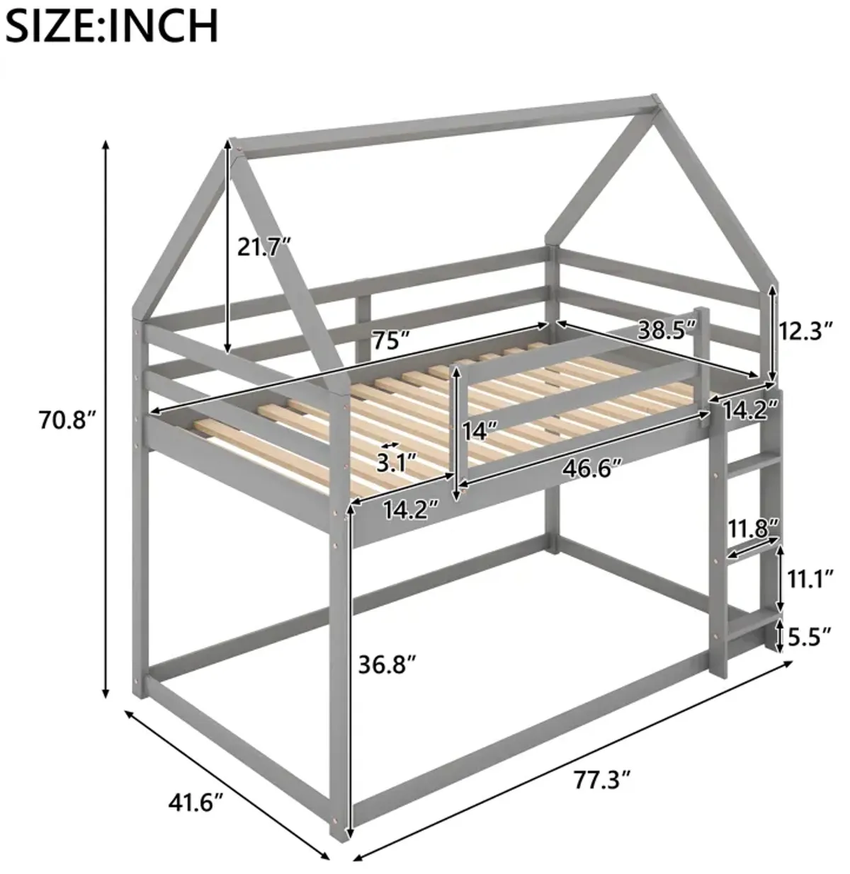 Merax Low Bunk Bed House Bed with Ladder