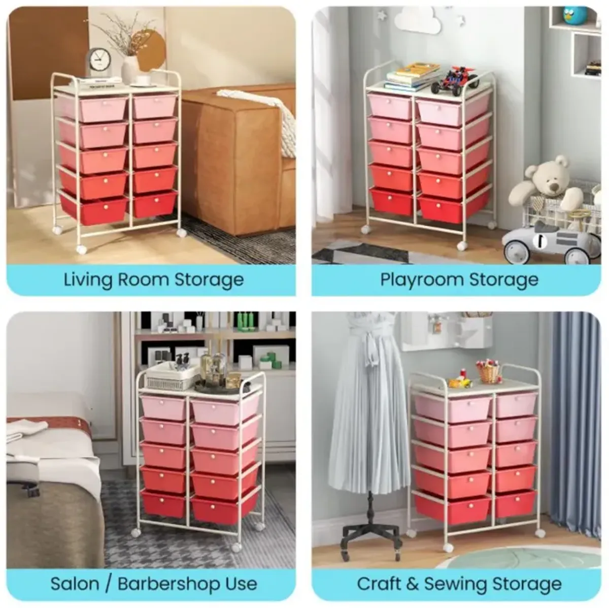 Hivvago 10-Drawer Rolling Storage Cart