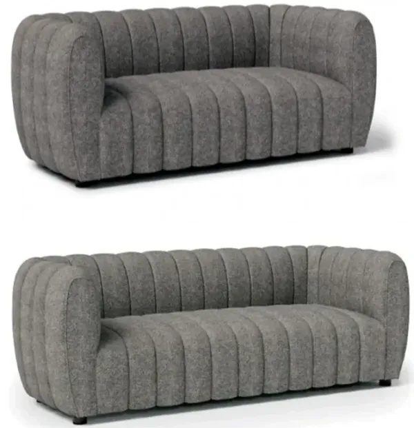 Hery Sofa and Loveseat Set, Gray Boucle, Vertical Channel Tufting - Benzara