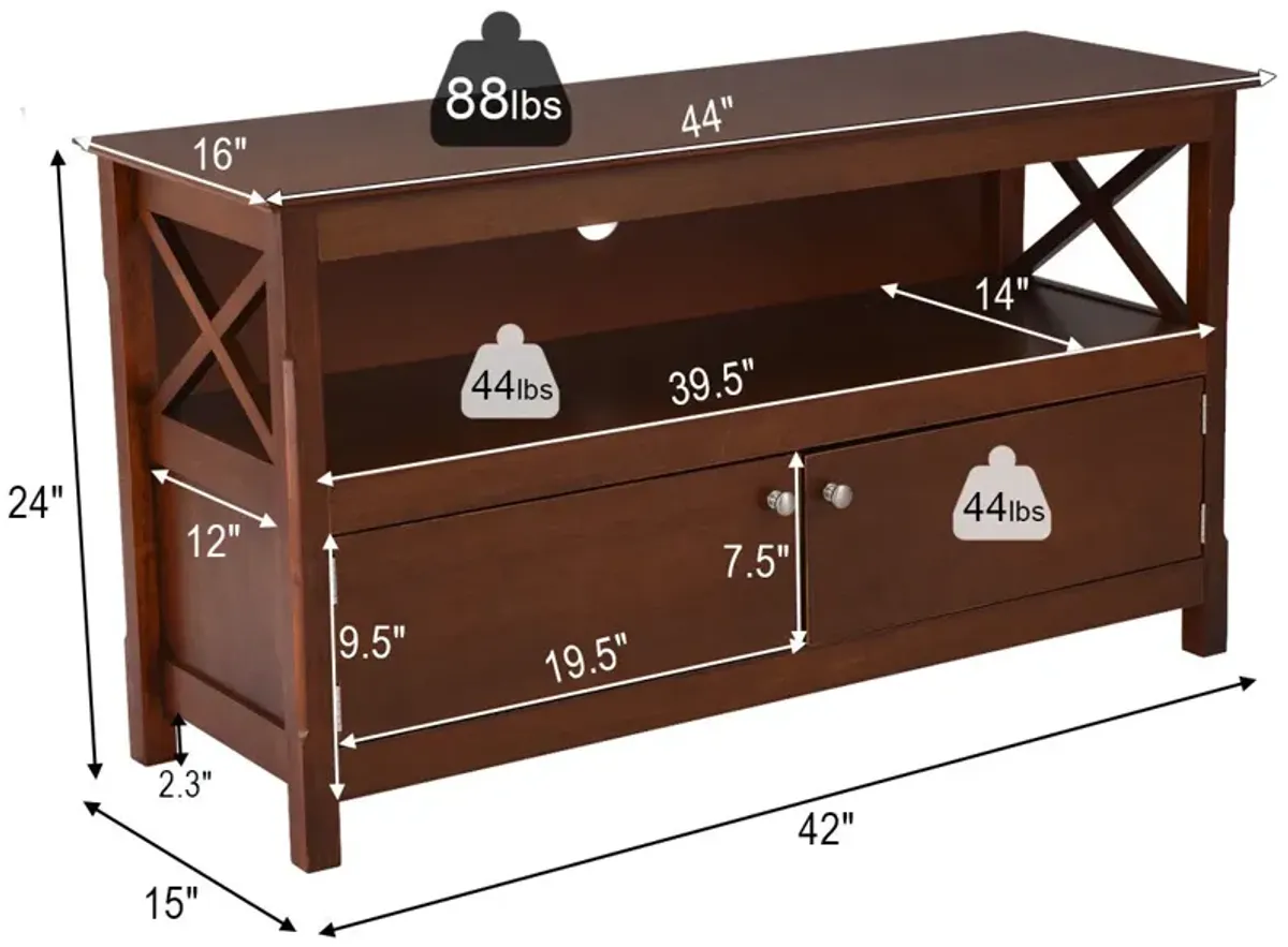 44-Inch Wooden TV Stand with Storage Cabinets