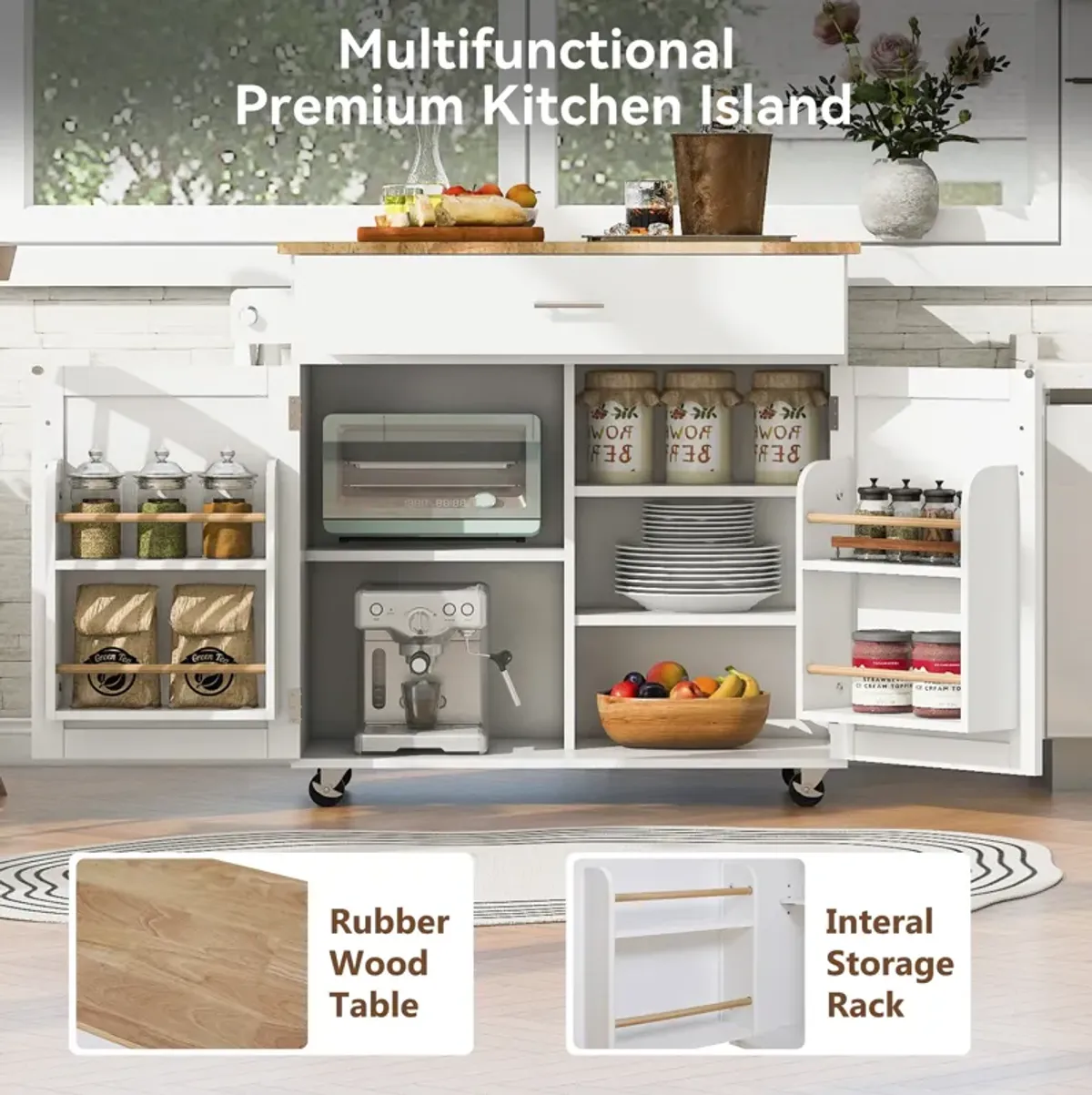 Merax Rolling Kitchen Island with Storage Kitchen Cart