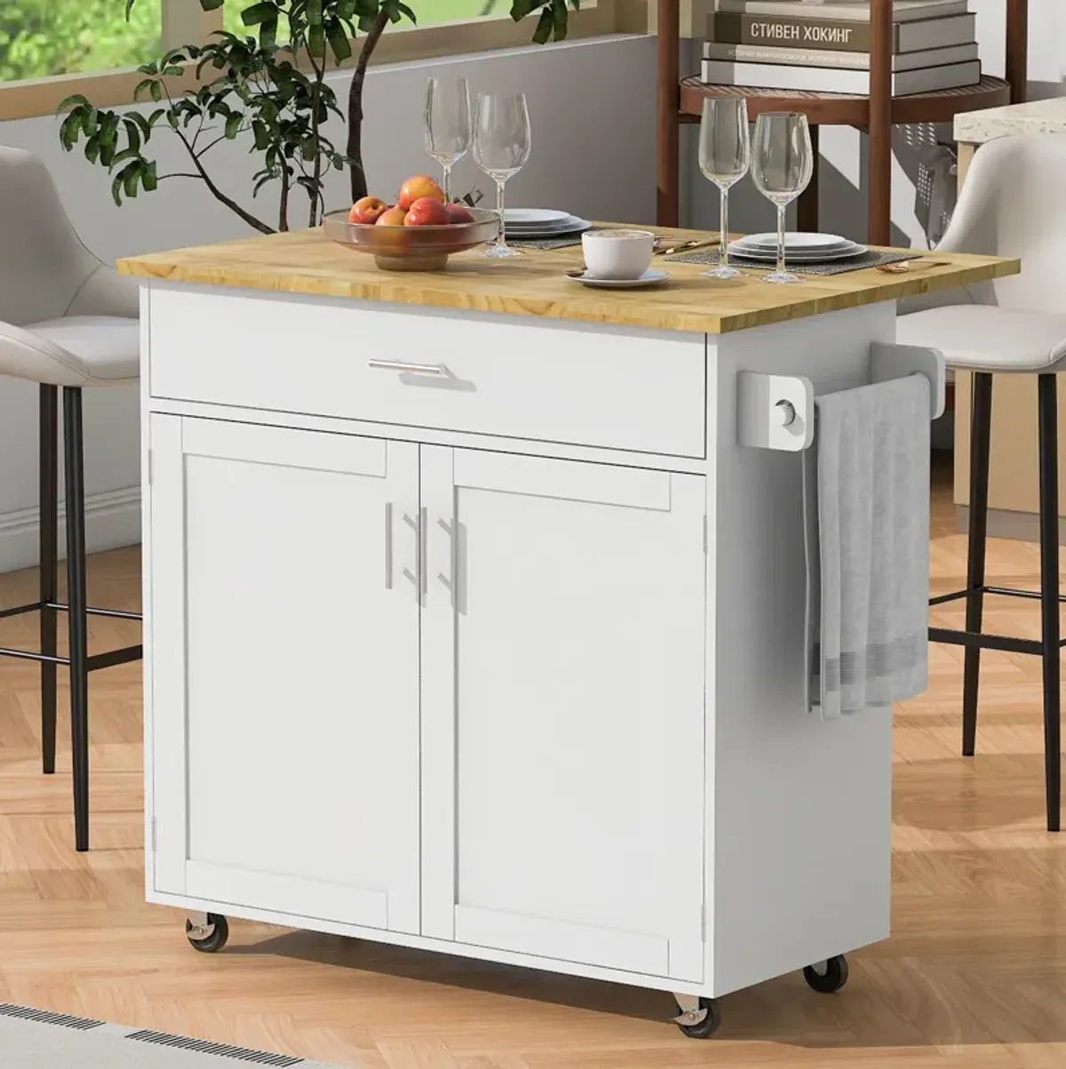 Merax Rolling Kitchen Island with Storage Kitchen Cart