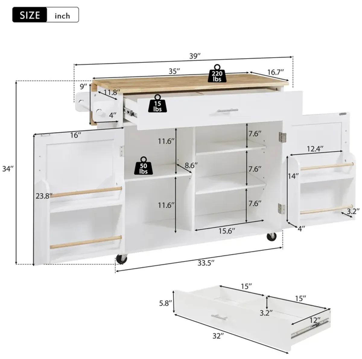 Merax Rolling Kitchen Island with Storage Kitchen Cart