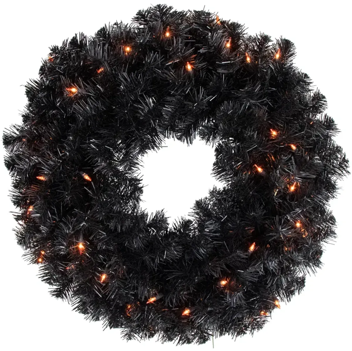 Pre-Lit Black Noble Spruce Artificial Halloween Wreath  24-Inch  Orange Lights