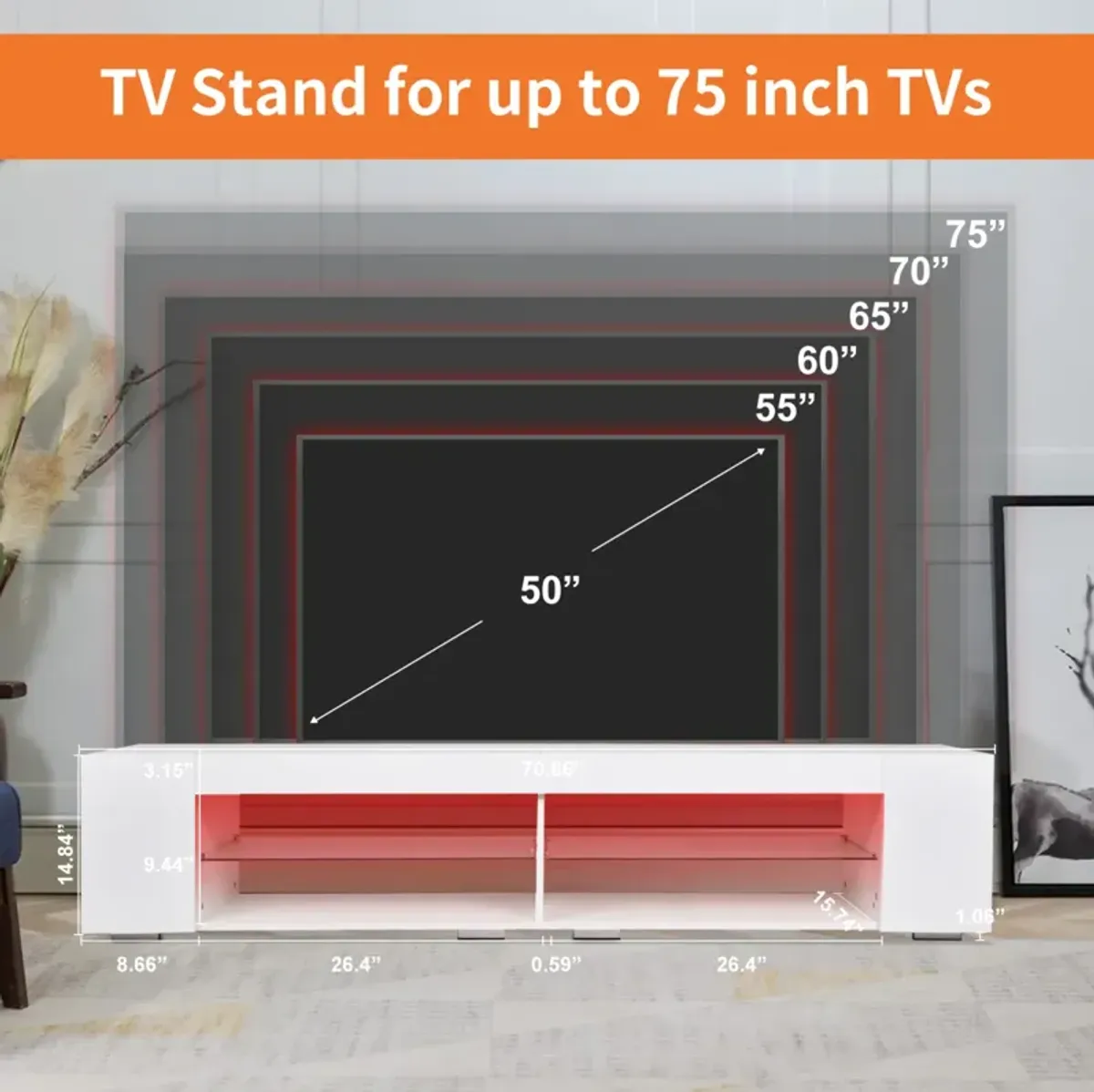 Modern LED TV Stand with Storage - High Gloss