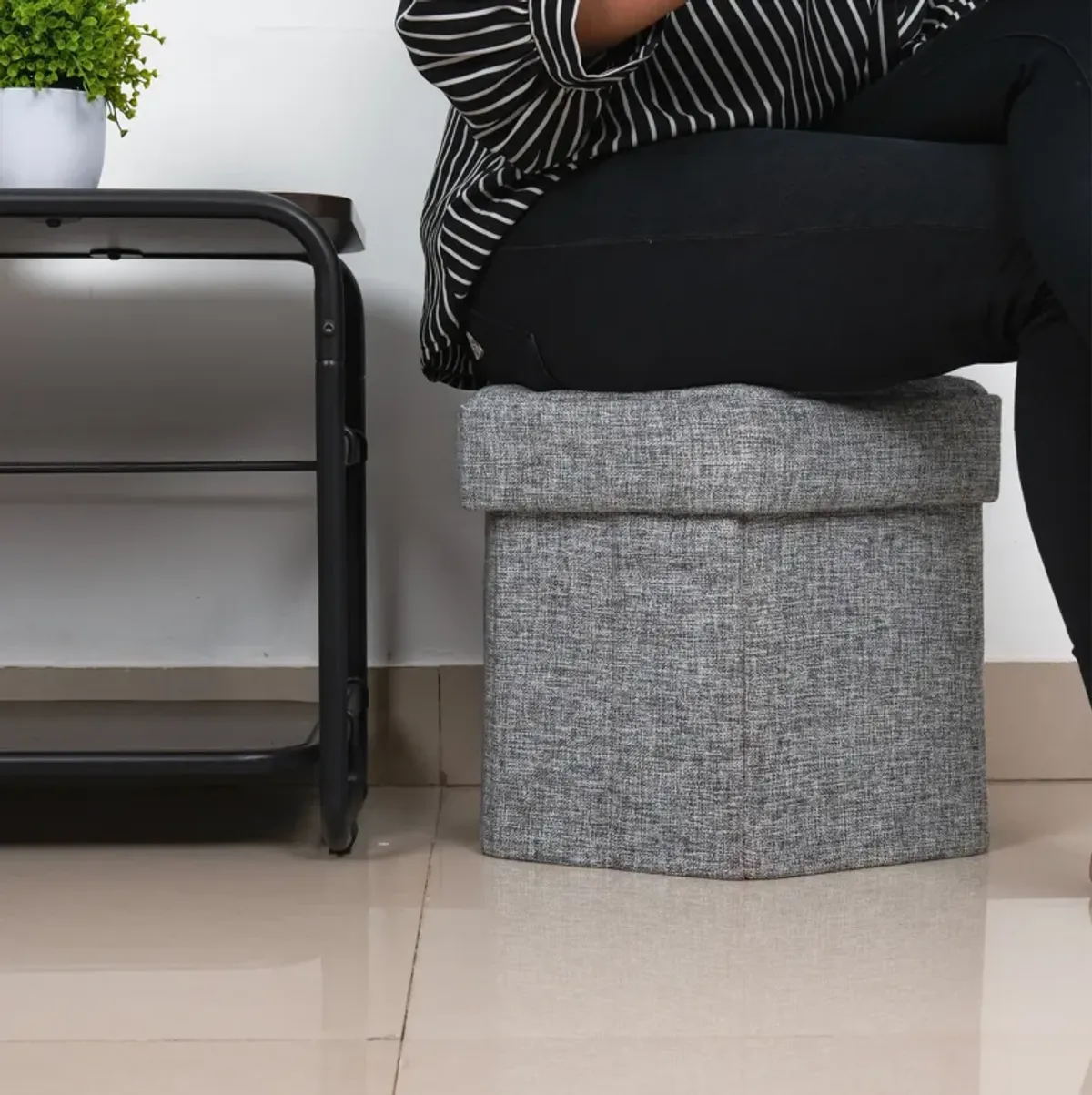 Medium Decorative Grey Foldable Hexagon Ottoman for Living Room, Bedroom, Dining, Playroom or Office