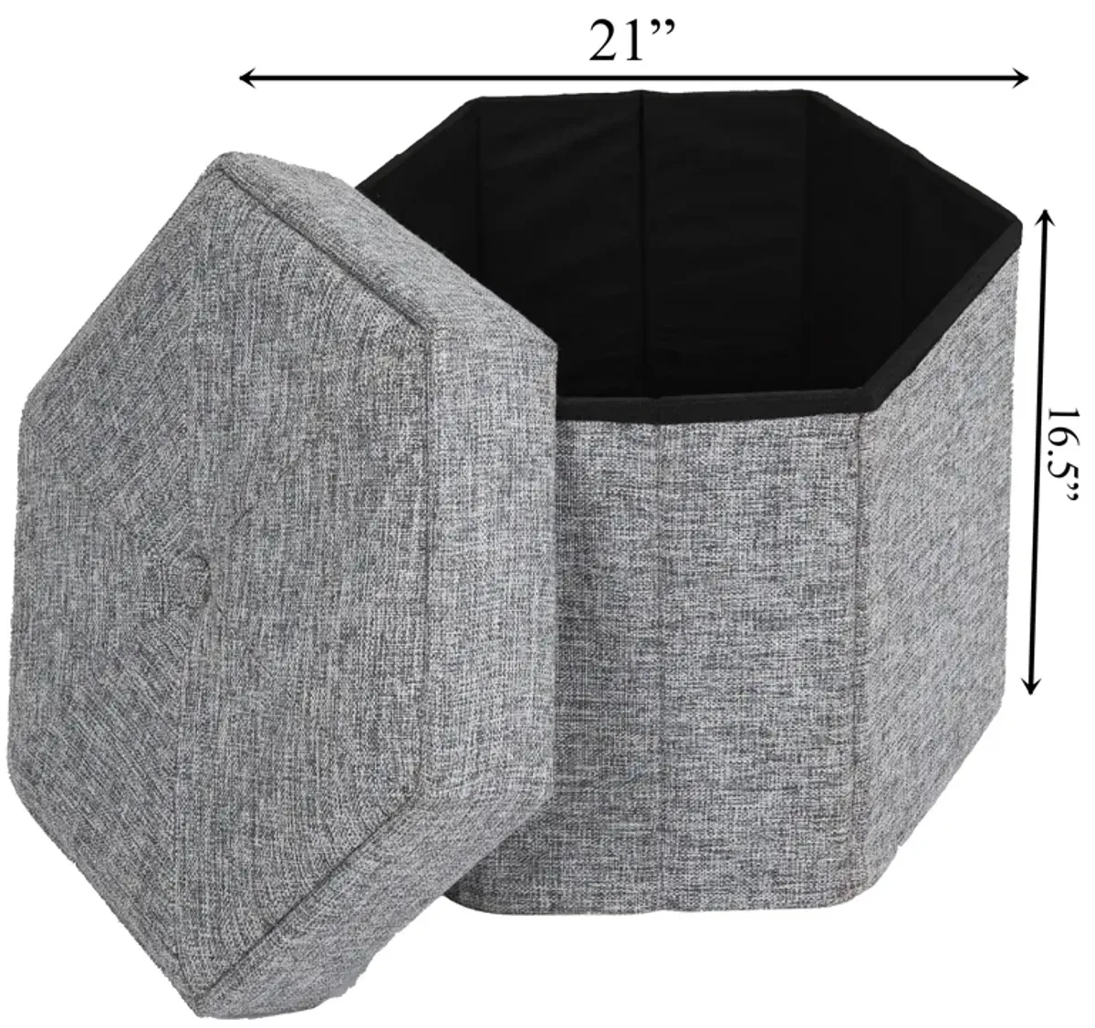 Medium Decorative Grey Foldable Hexagon Ottoman for Living Room, Bedroom, Dining, Playroom or Office