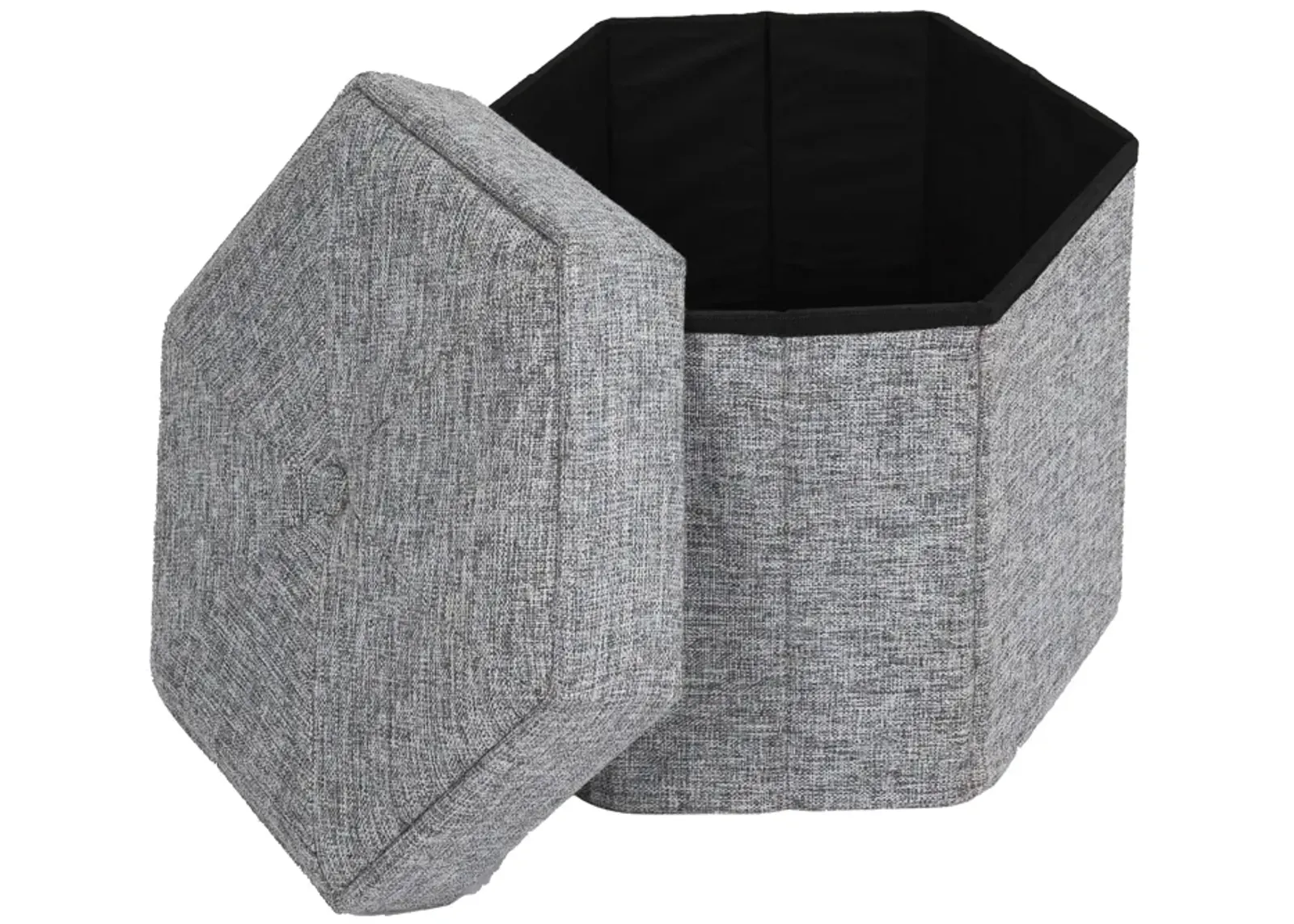 Medium Decorative Grey Foldable Hexagon Ottoman for Living Room, Bedroom, Dining, Playroom or Office