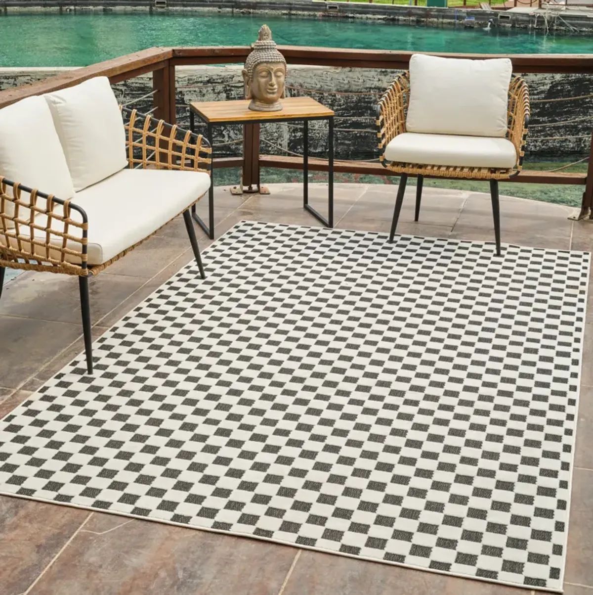 Maise Checkered Modern Black White Indoor Outdoor Area Rug