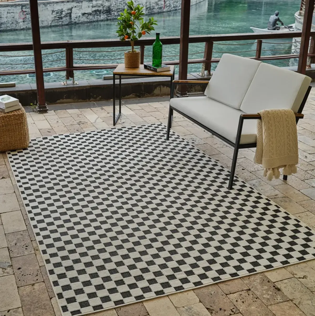 Maise Checkered Modern Black White Indoor Outdoor Area Rug