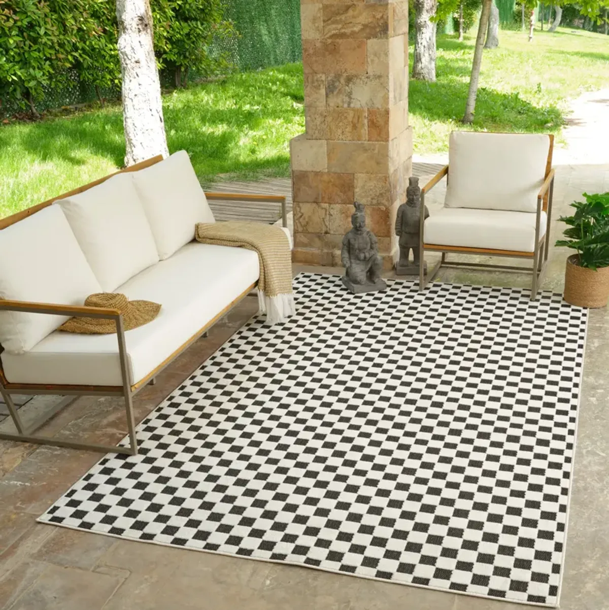 Maise Checkered Modern Black White Indoor Outdoor Area Rug