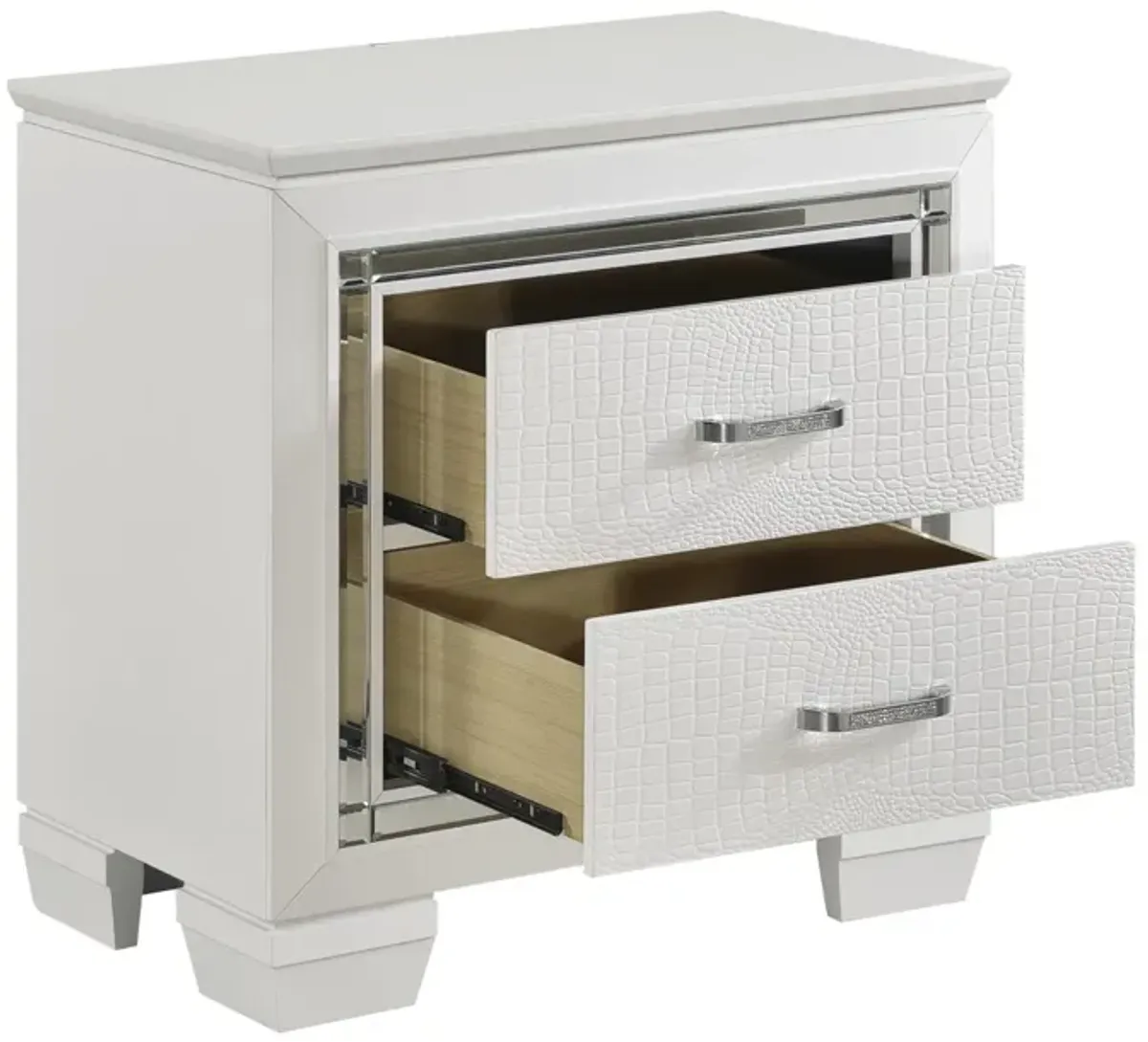 Glamorous Design 1 Piece Nightstand Of 2X Drawers White Finish Faux Alligator Embossed Textured Fronts