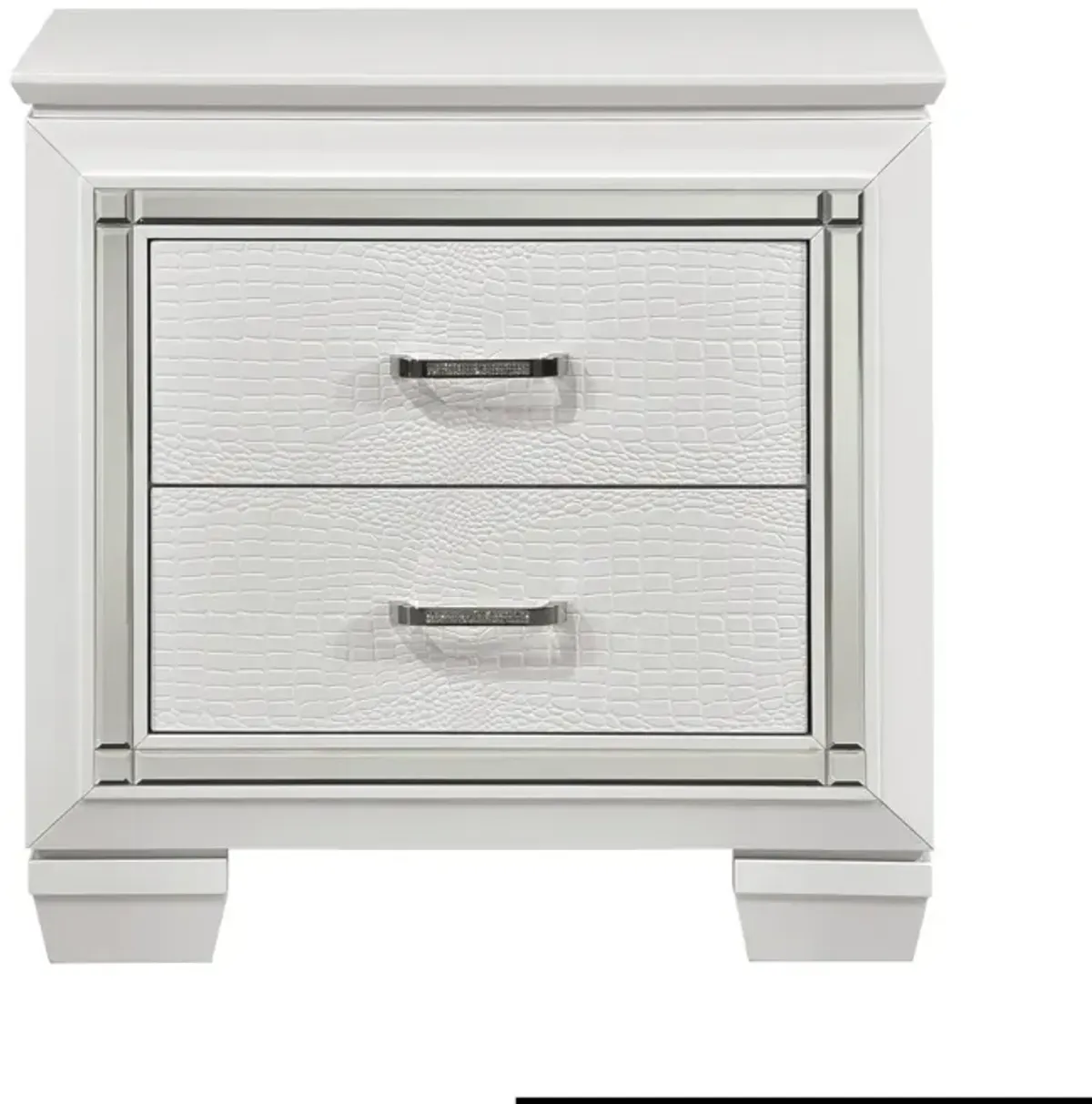 Glamorous Design 1 Piece Nightstand Of 2X Drawers White Finish Faux Alligator Embossed Textured Fronts