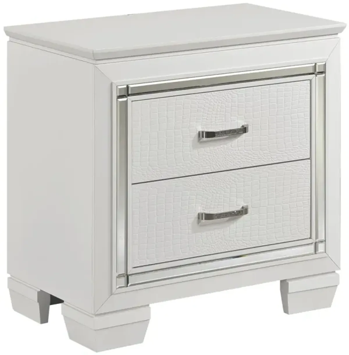 Glamorous Design 1 Piece Nightstand Of 2X Drawers White Finish Faux Alligator Embossed Textured Fronts