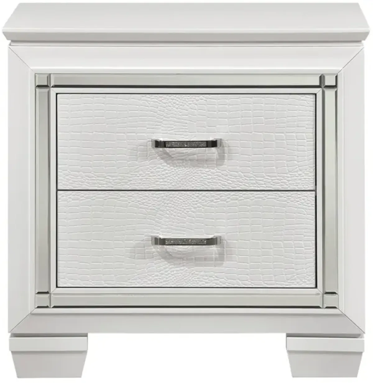 Glamorous Design 1 Piece Nightstand Of 2X Drawers White Finish Faux Alligator Embossed Textured Fronts