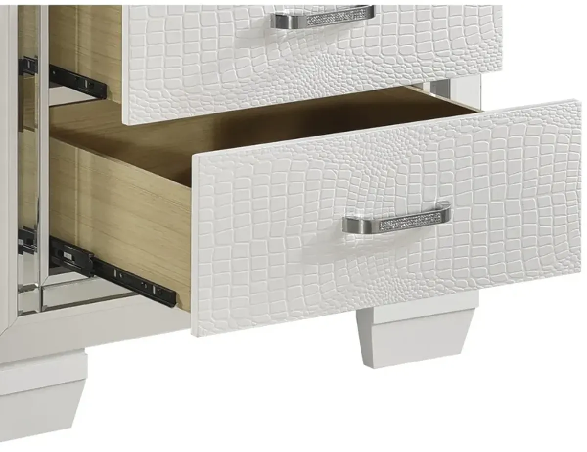 Glamorous Design 1 Piece Nightstand Of 2X Drawers White Finish Faux Alligator Embossed Textured Fronts