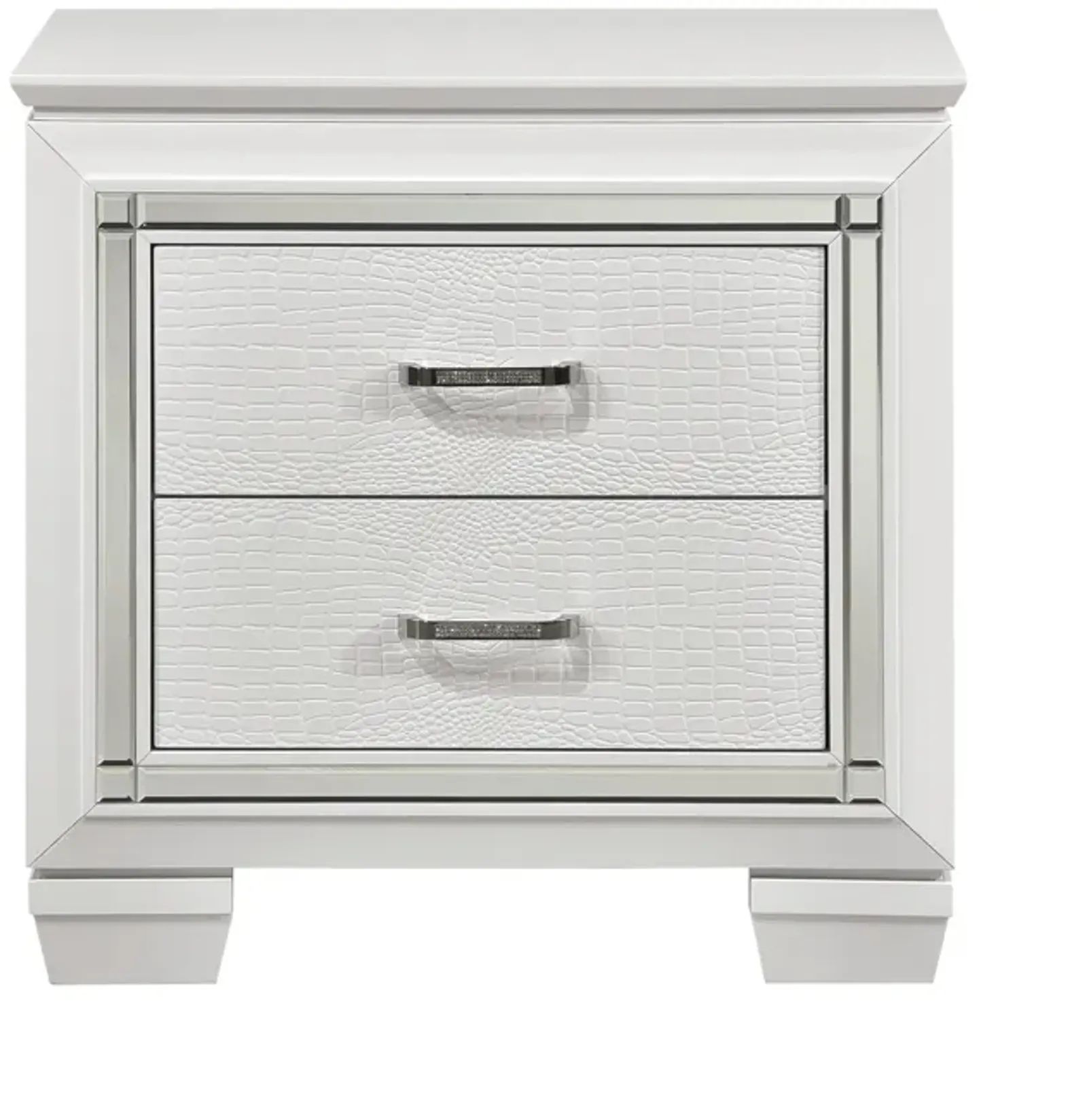 Glamorous Design 1 Piece Nightstand Of 2X Drawers White Finish Faux Alligator Embossed Textured Fronts