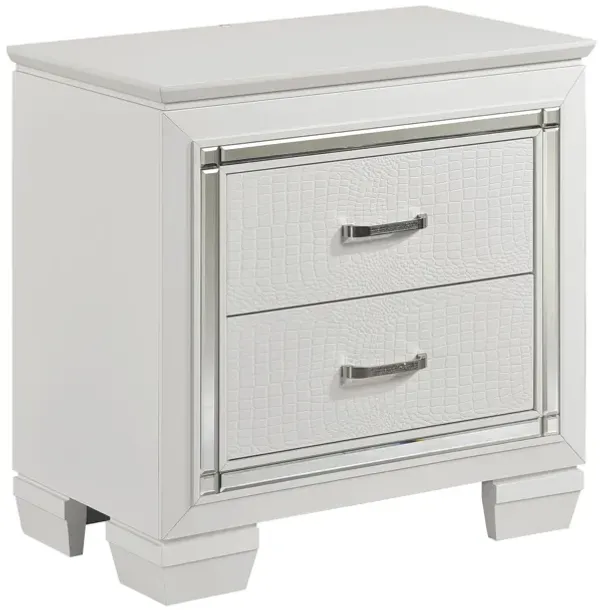 Streamdale White Nightstand with Alligator-Textured Drawers