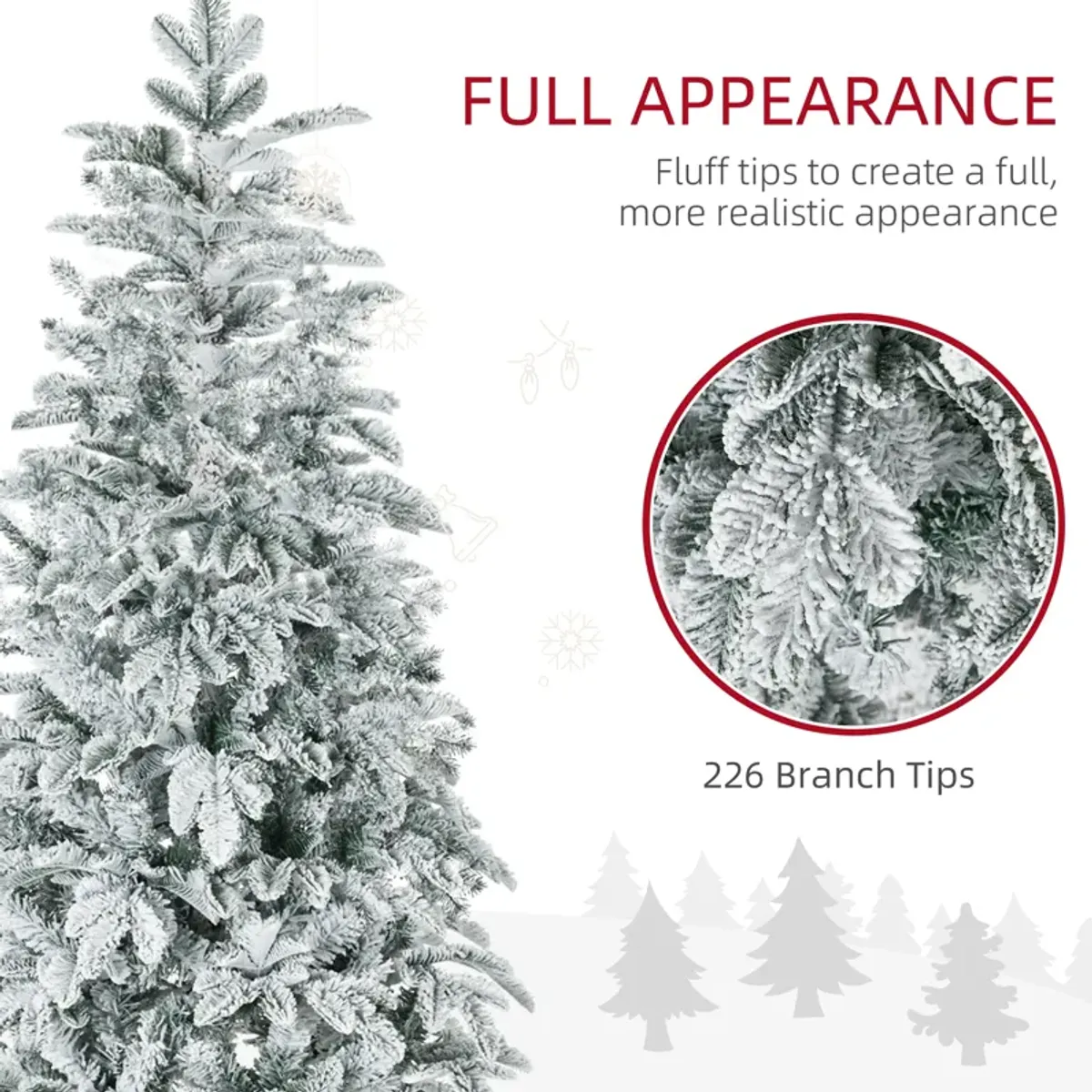 6ft Tall Flocked Artificial Christmas Tree Holiday Décor with 226 Snow Branches