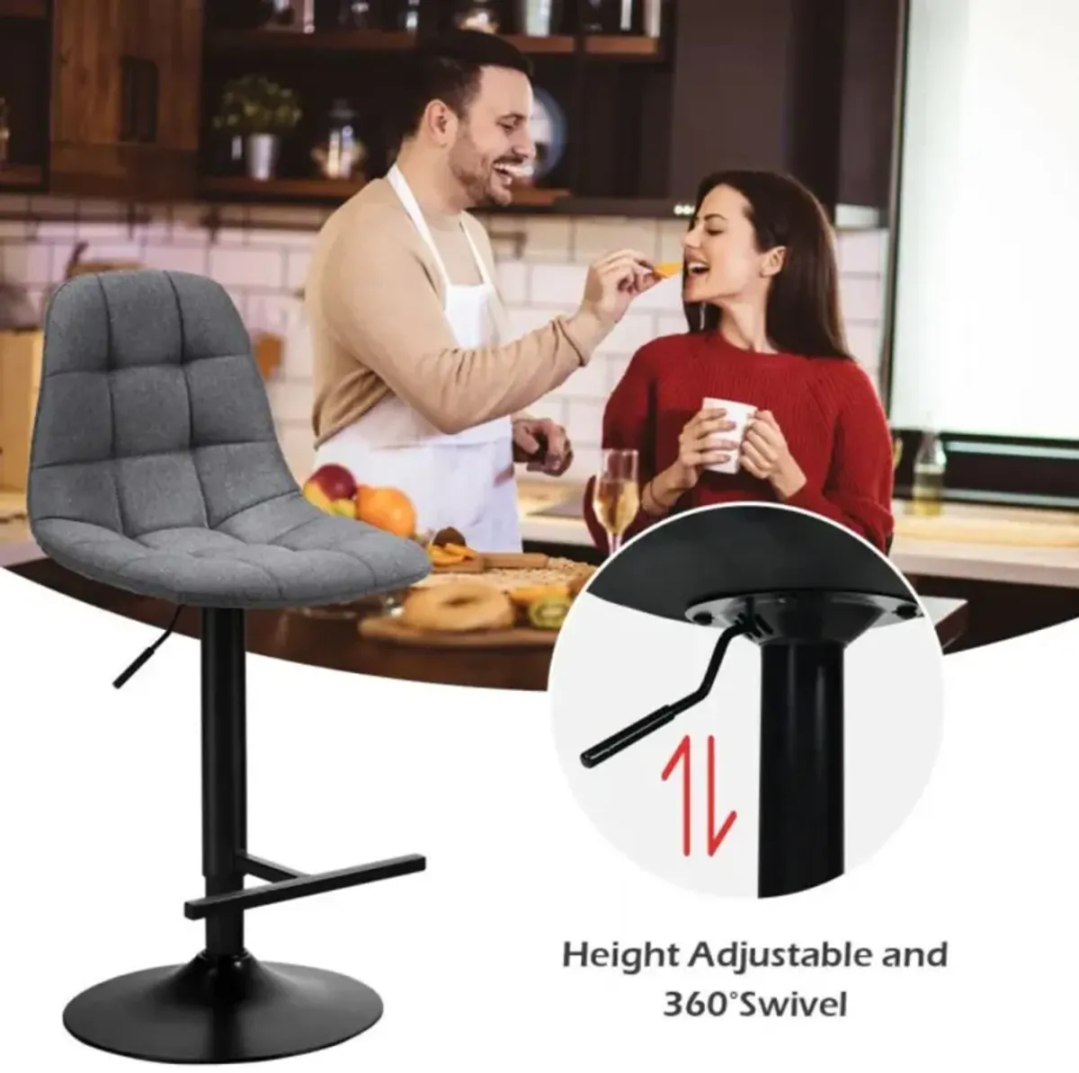 Hivvago 2 Pieces Adjustable Bar Stools Swivel Counter Height Linen Chairs