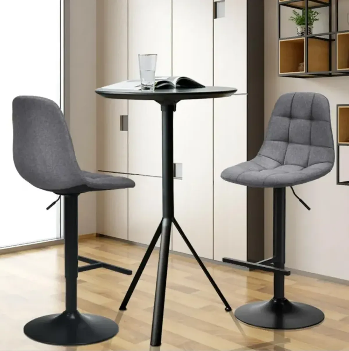 Hivvago 2 Pieces Adjustable Bar Stools Swivel Counter Height Linen Chairs