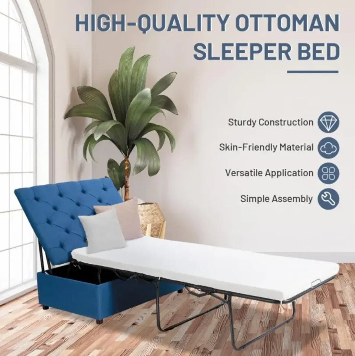 Hivvago Folding Ottoman Sleeper Bed with Mattress for Guest Bed and Office Nap