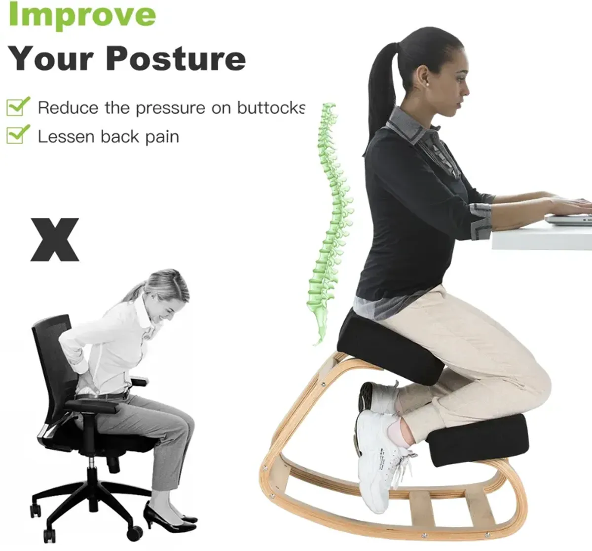 Ergonomic Kneeling Chair Rocking Office Desk Stool Upright Posture