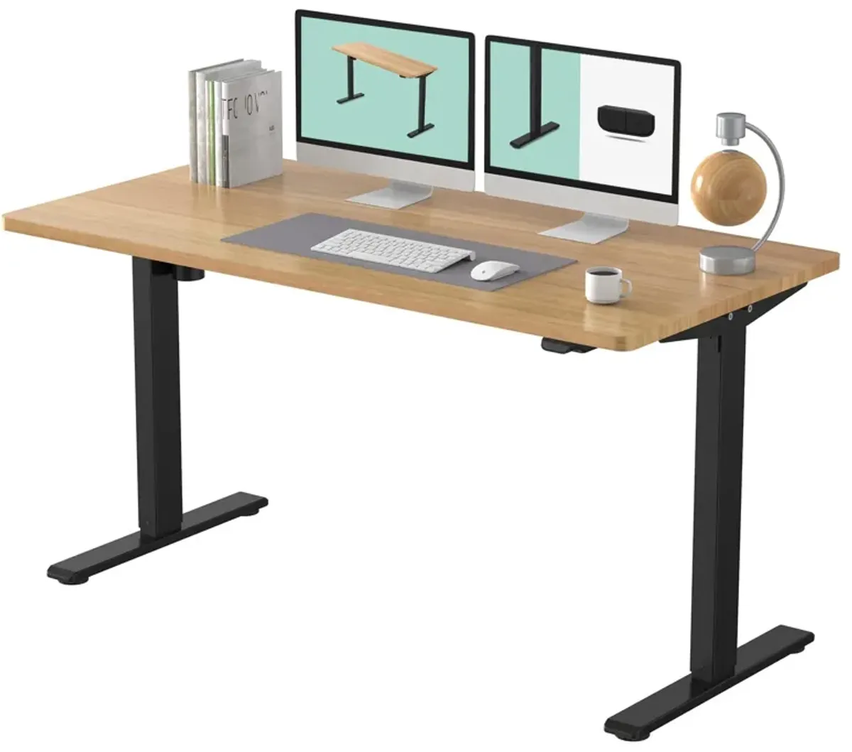 FLEXISPOT Standing Desk Height Adjustable Desk Electric Sit Stand Desk Home Office Table (55x28 Black+Maple 2 Packages)