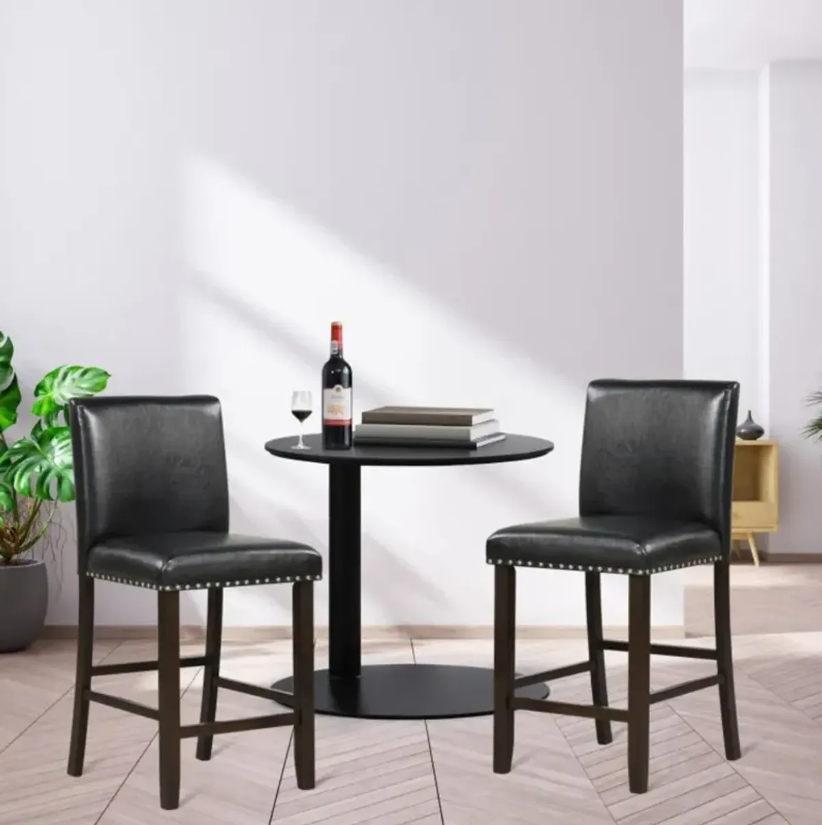 Hivvago Set of 2 PVC Leather Bar Stools with Back for Kitchen Island