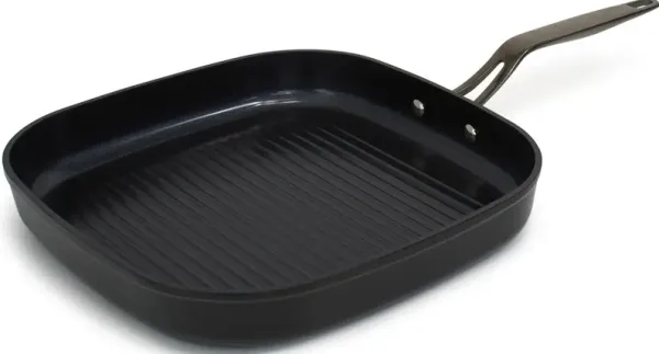 Blu. Cookware 11” Nonstick Grill Pan Griddle, Non-Toxic, PFA/PFOA Free Cookware with Bamboo Cleaning Brush, Induction Compatible