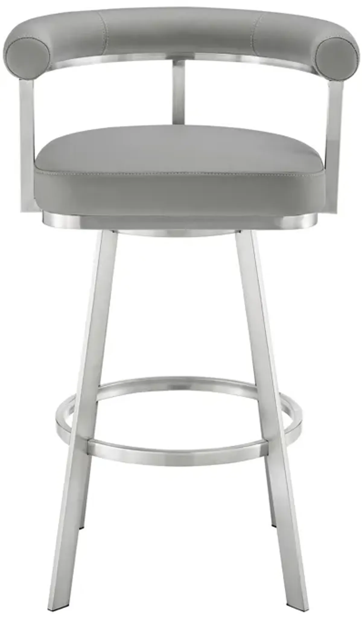 Weni 26 Inch Swivel Counter Stool, Barrel Open Back, Light Gray, Chrome - Benzara