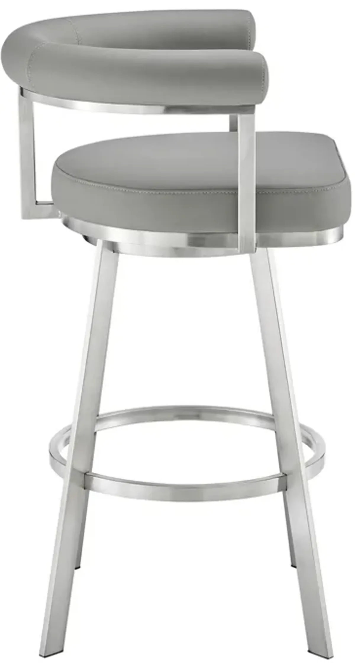 Weni 26 Inch Swivel Counter Stool, Barrel Open Back, Light Gray, Chrome - Benzara