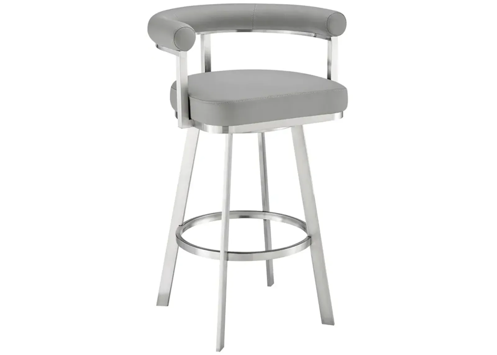 Weni 26 Inch Swivel Counter Stool, Barrel Open Back, Light Gray, Chrome - Benzara