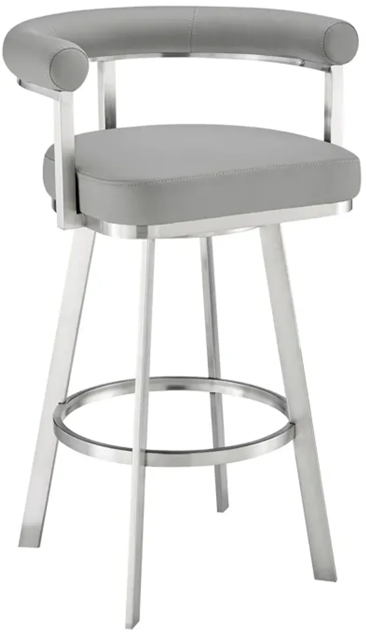 Weni 26 Inch Swivel Counter Stool, Barrel Open Back, Light Gray, Chrome - Benzara