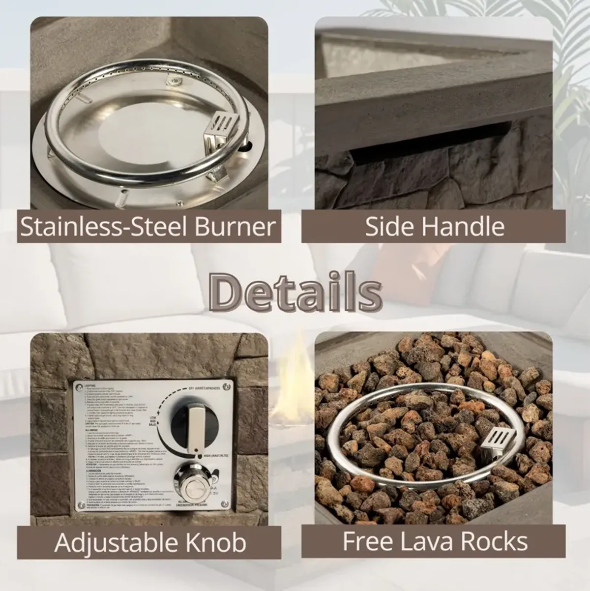 Mondawe 28.3" Outdoor Artificial Stone Fire Pit,40K BTU Propane E-Ignition Waterproof Fire Table