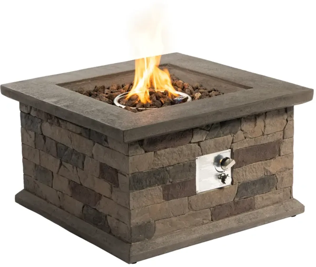 Mondawe 28.3" Outdoor Artificial Stone Fire Pit,40K BTU Propane E-Ignition Waterproof Fire Table