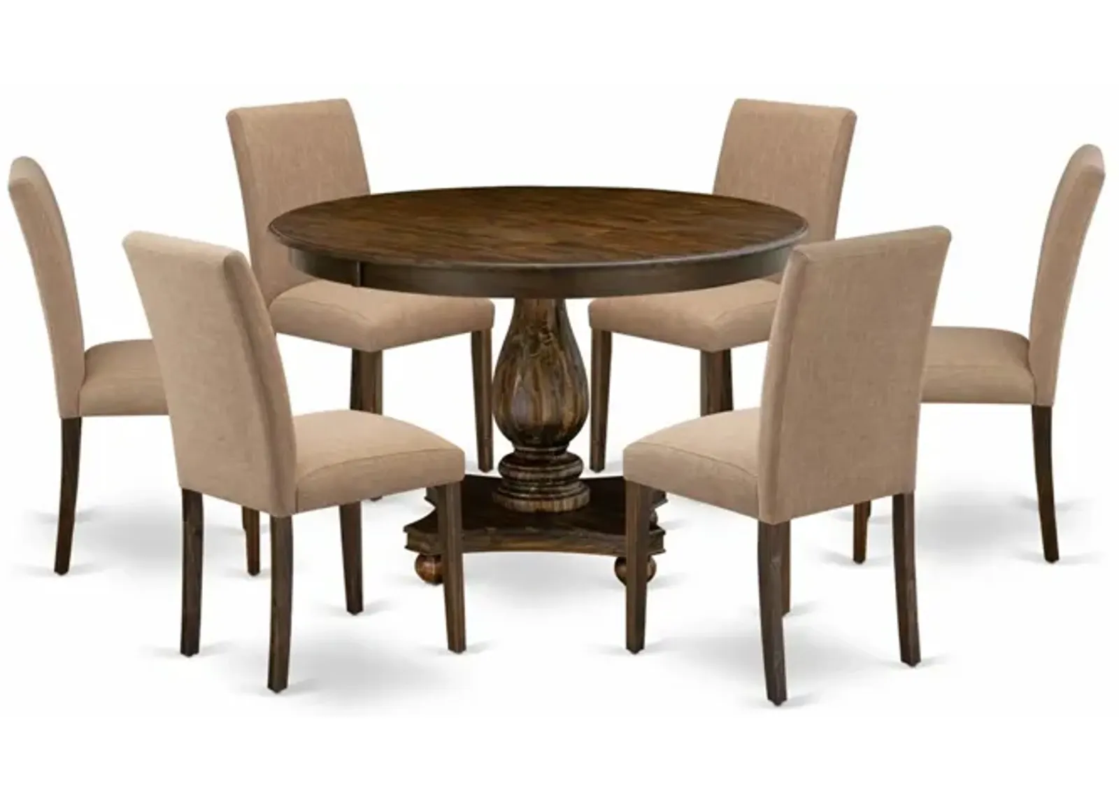 East West Furniture F2AB7-747 7Pc Dining Set - Round Table and 6 Parson Chairs - Distressed Jacobean Color