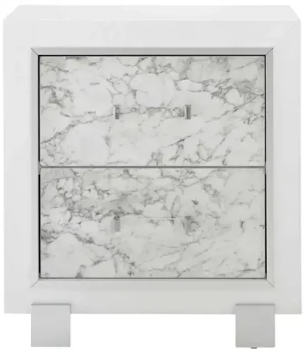 Hivvago Modern White Nightstand With 2 Faux Marble Detailed Front Drawer.