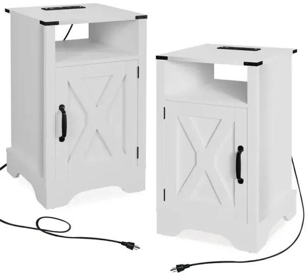 Charging Station Tables Set - Wood Nightstands